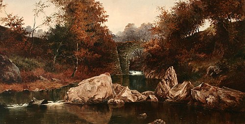 Landscape with Stream and Bridge, , Thomas Attwood