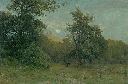 Moonlit Landscape with Hrad Slanec, 1896, Lajos Csordák