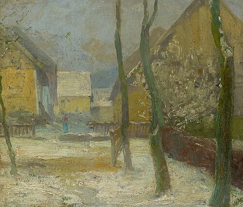 Artist's Courtyard in Slanec in Winter, 1907, Lajos Csordák