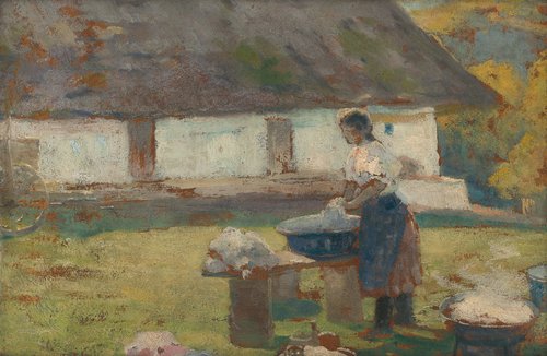 Práčka pred stromom, 1912, Lajos Csordák