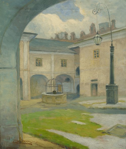 Dvor renesančného kaštieľa v Strážkach, 1912, Lajos Csordák
