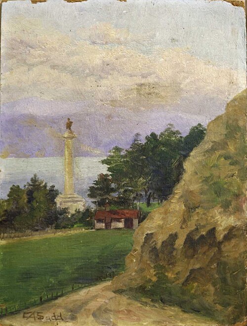 Seddon Memorial from Anderson Park, 1910, Charlotte Ann Sadd (Sadd, C. A.,Sadd, Charlotte A.)