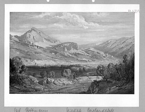 landscape river-valley in the mountains, 1823, Carl Rottmann