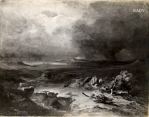 landscape with horse frightened by lightening, 1823, Carl Rottmann
