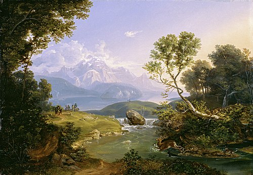 Hirschjagd am Hintersee bei Berchtesgaden, 1823, Carl Rottmann