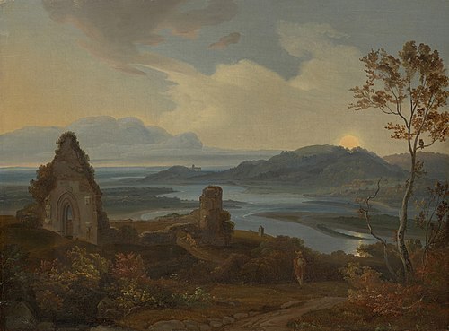 Flußlandschaft mit Kirchenruine, 1826, Carl Rottmann