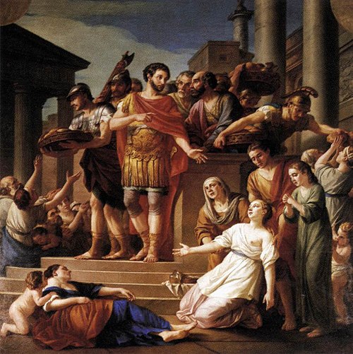 Marc Aurèle fait distribuer au peuple des aliments et des médicaments dans un temps de peste et de f, 1765, Joseph-Marie Vien