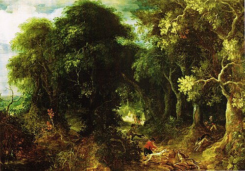 Chasse au cerf en forêt, 1650, Abraham Govaerts