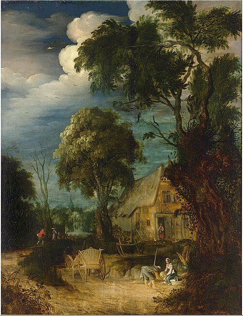 Wooded Landscape with peasants, 1650, Abraham Govaerts