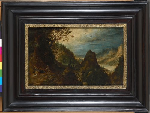 Landschap met rivierdal en valkenjacht, 1614, Abraham Govaerts