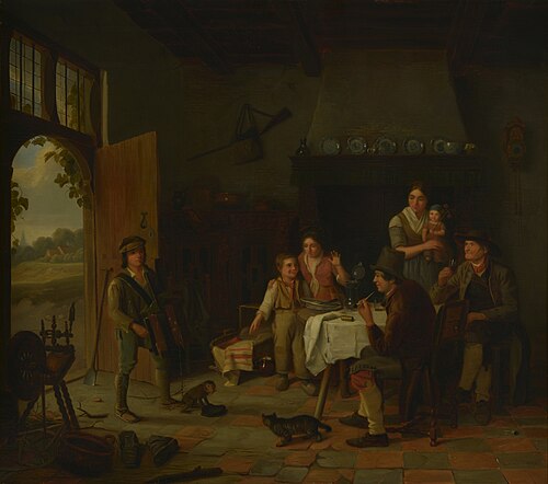 Interieur met orgelspelende savooiaard, , Leendert de Koningh