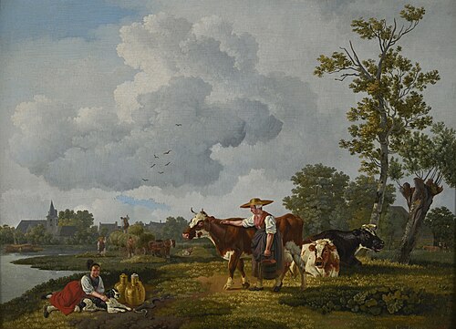 Landschap met melksters en vee in de omstreken van Dordrecht, , Leendert de Koningh