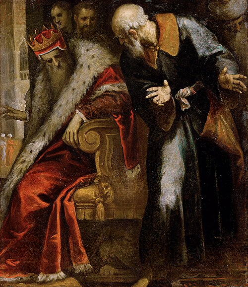 The prophet Nathan admonishes King David, 1600, Palma le Jeune