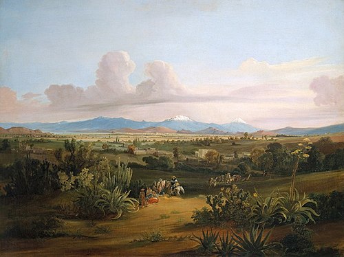 View of the Valley of Mexico with Volcanoes and the Texcoco Lake, 1833, Johann Moritz Rugendas