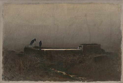 Watering Place with Ravens, 1878, László Mednyánszky