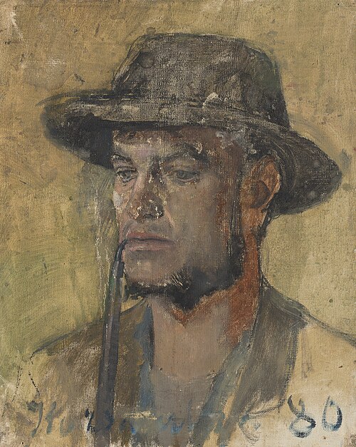 Sketch of a Head of a Smoking Young Man, 1880, László Mednyánszky