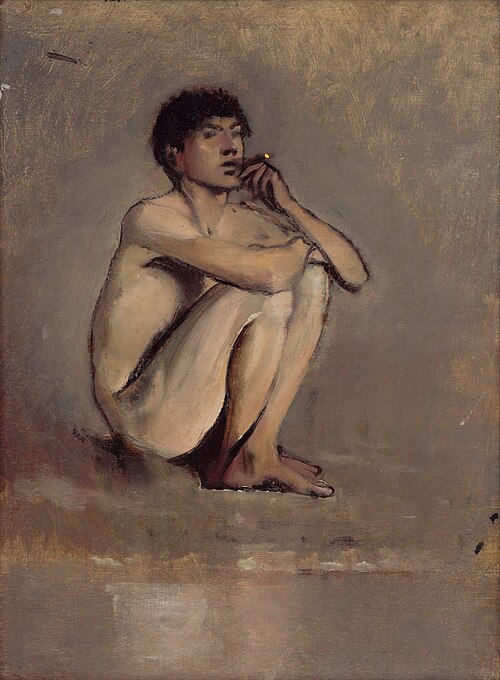 Study of a Seated Nude of a Young Man, 1875, László Mednyánszky