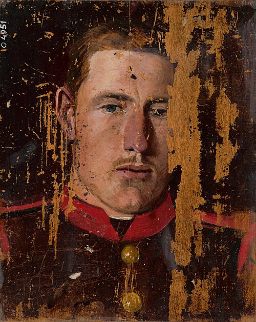 Štúdia hlavy vojaka v červ.g., 1905, László Mednyánszky