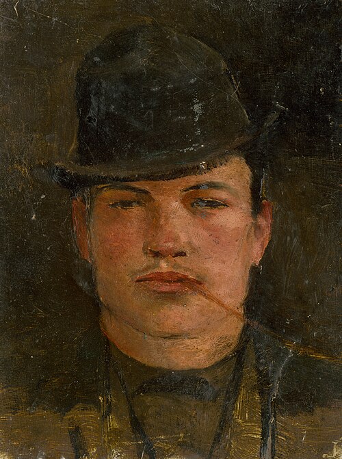 Head of a Lad with a Stiff Hat and a Cheroot, 1890, László Mednyánszky