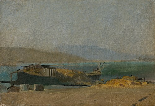 Cargo Ship on the Danube Riverbank, 1880, László Mednyánszky