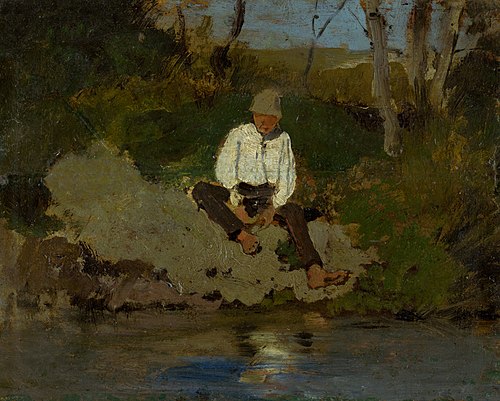 Herdsboy on the Riverbank, 1890, László Mednyánszky