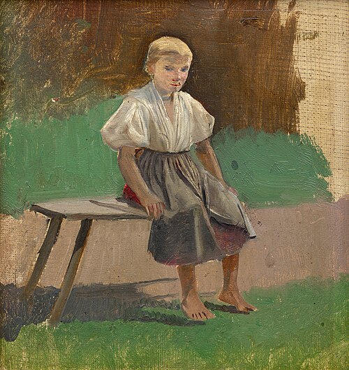 Study of a Seated Peasant Girl, 1880, László Mednyánszky