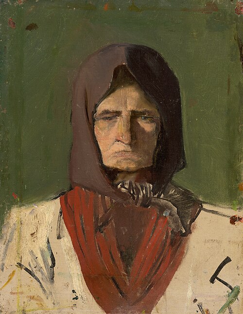 Head of a Villager in a Dark Scarf, 1895, László Mednyánszky