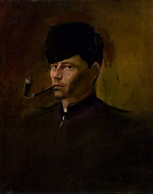 Dandy in Fur Cap with Pipe, 1877, László Mednyánszky