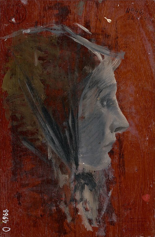 Study of Female Head from Profile, 1880, László Mednyánszky
