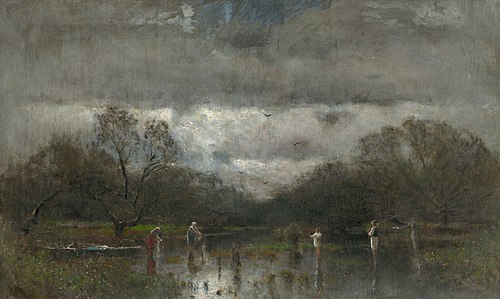 Landscape with Washerwomen and Fishers, 1878, László Mednyánszky