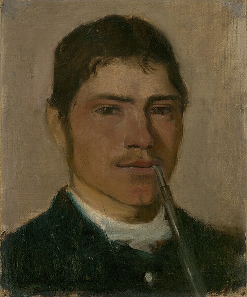 Head Study of a Groom with a Pipe, 1877, László Mednyánszky