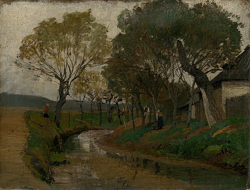 Brook behind the Barn. On the Bank, 1873, László Mednyánszky