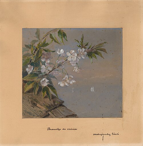 Cherry Flower Twig, 1870, László Mednyánszky