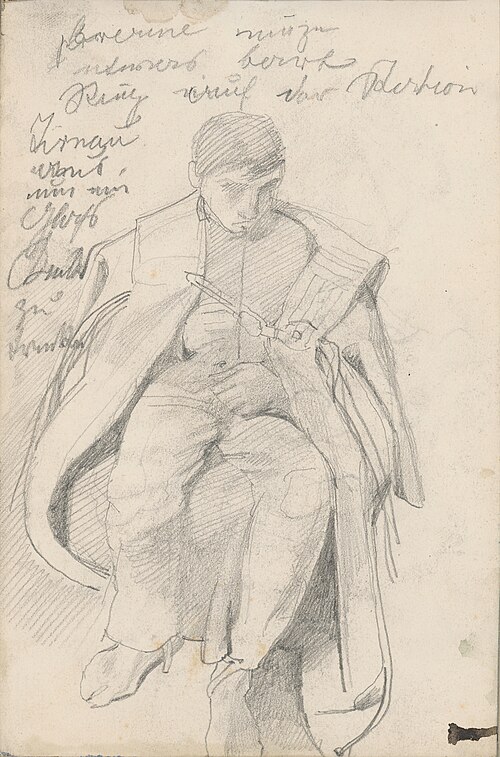Štúdia sediacej mužskej postavy, 1885, László Mednyánszky