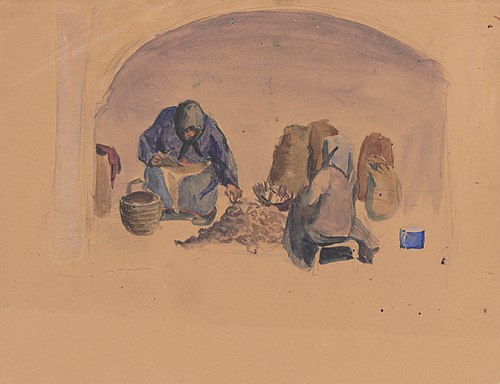Old woman cleaning potatoes, , László Mednyánszky
