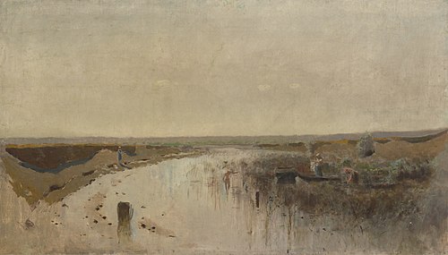 Veľká letná krajina s riekou. Kúpanie, 1875, László Mednyánszky