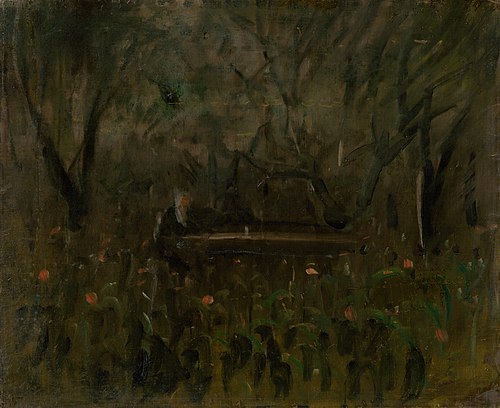 V záhrade za stolom., 1900, László Mednyánszky