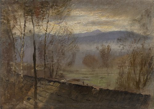 Podvečerná krajina s riekou, 1880, László Mednyánszky