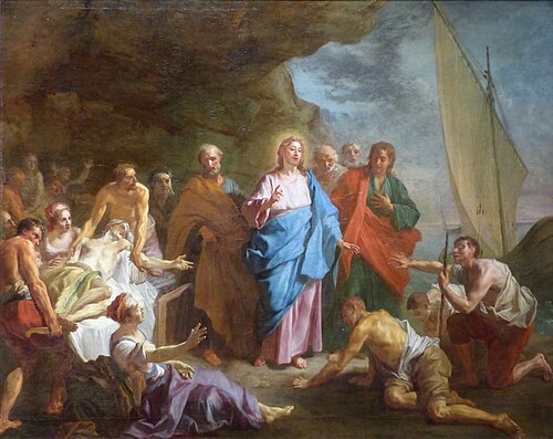 Jésus-Christ guérissant des malades au bord du lac de Génézareth, 1705, Pierre Dulin
