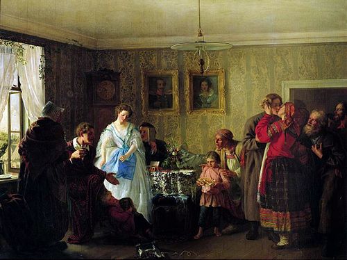 Поздравление молодых в доме помещика. 1861, 1882, Grigori Miassoïedov