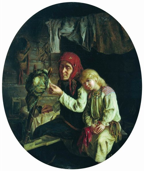 Урок пряжи, 1859, Grigori Miassoïedov