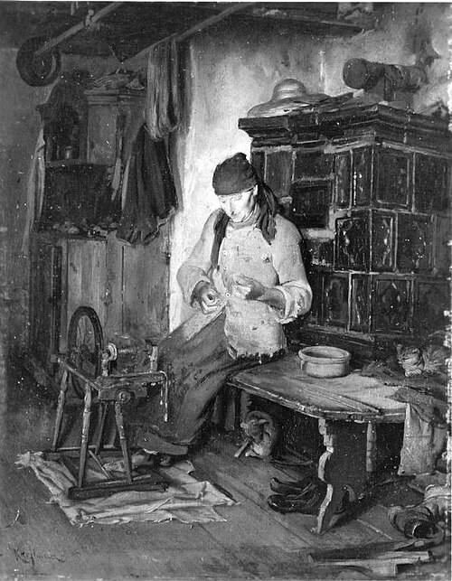 Bäuerin am Spinnrad, 1874, Eduard Kurzbauer