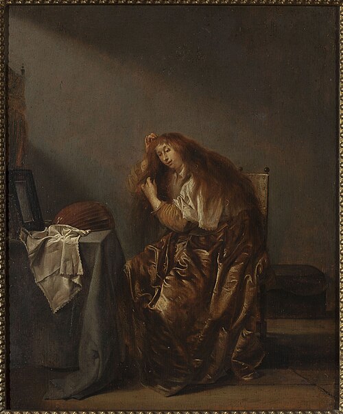 Woman in front of the mirror, , Pieter Codde