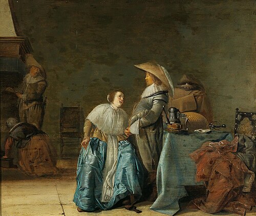 A tavern interior with a couple, 1620, Pieter Codde