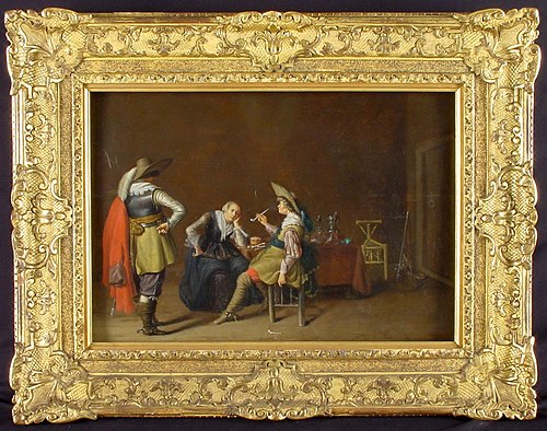 Twee krijgslieden en een vrouw in een vertrek, 1632, Pieter Codde