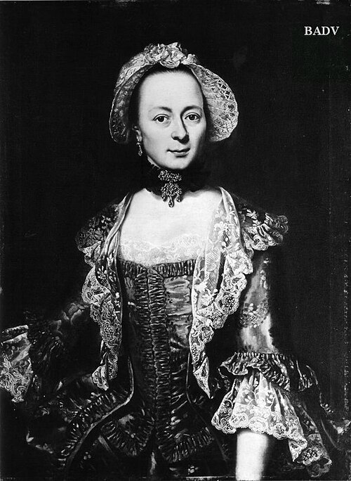 Bildnis einer Dame mit Hut im blauem Seidenkostüm, 1741, Johann Georg Ziesenis
