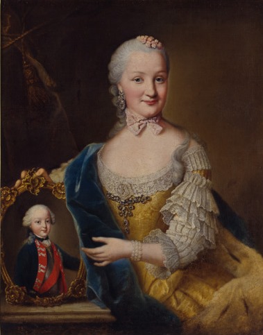 Maria Franziska of Pfalz-Sulzbach, Countess Palatine of Zweibrücken-Birkenfeld, with a portrait of h, 1754, Johann Georg Ziesenis