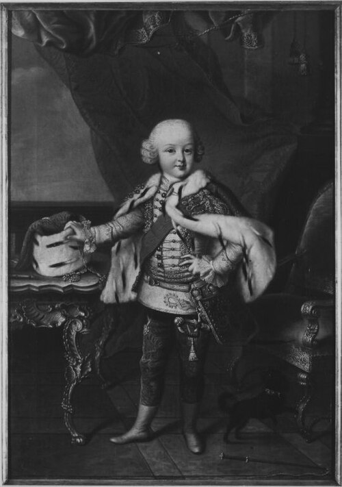 Bildnis des Pfalzgrafen Karl August von Pfalz-Birkenfeld-Zweibrücken im Alter von fünf Jahren in Hus, 1751, Johann Georg Ziesenis