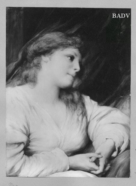 "Contemplation", Brustbild eines Mädchens im rosa Gewand, 1865, Gabriel von Max