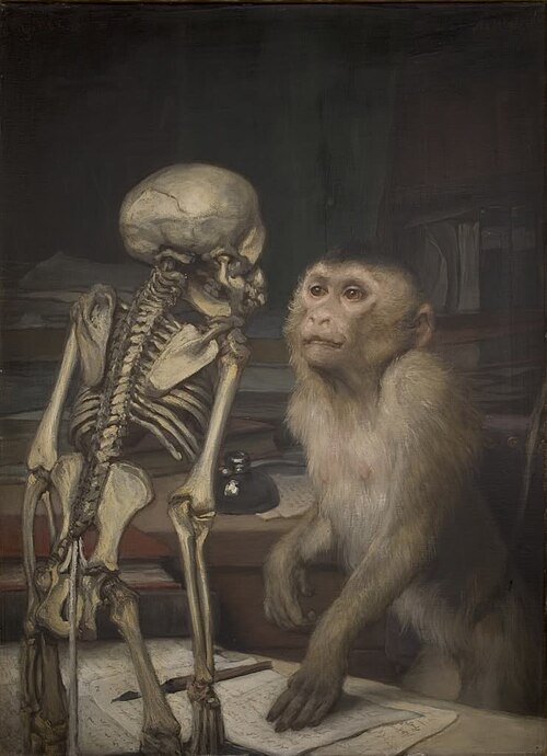 Singe devant un squelette, 1900, Gabriel von Max
